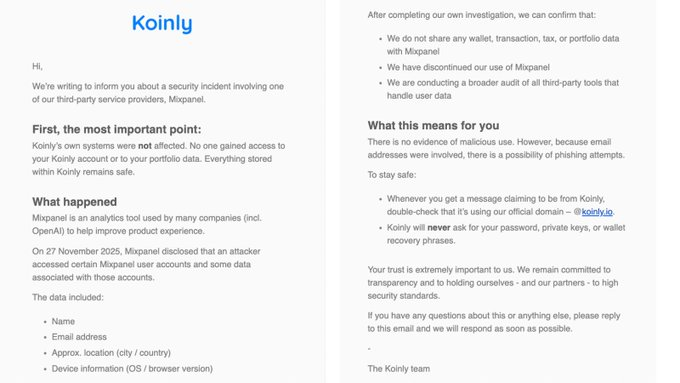 Koinly Alert: User Emails Compromised in Third-Party Breach – Is Your Tax Information Secure?0