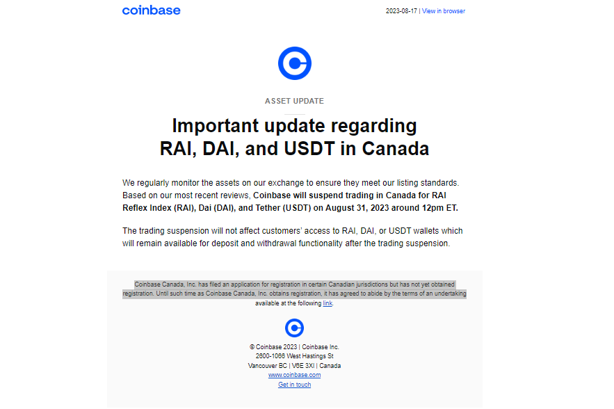 Breaking: Coinbase to halt USDT trading for users in Canada0