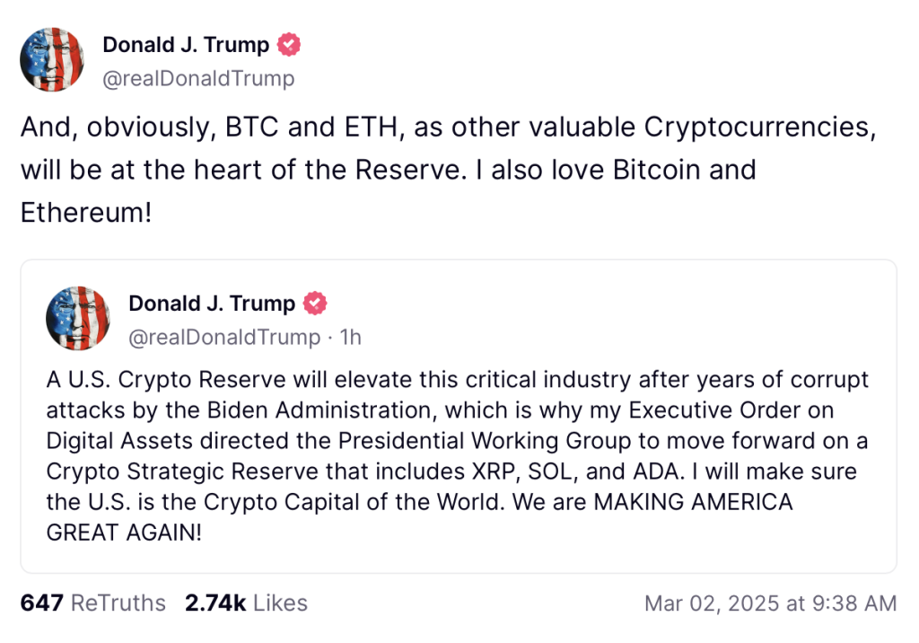 Trump States Crypto Reserve Featuring XRP, SOL, and ADA to Strengthen U.S. Oversight in Digital Assets0