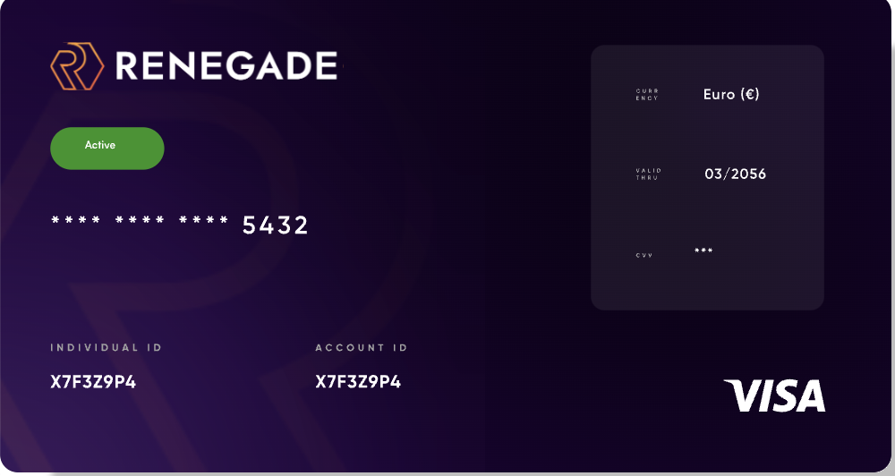 Renegade provides users with a Visa debit card, which can be used for crypto payments. Source: Renegade0