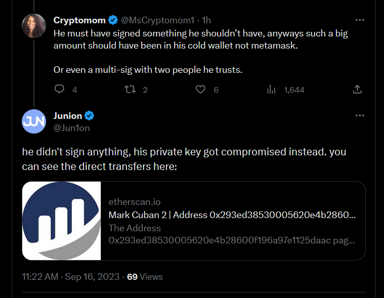 Mark Cuban loses $870,000 due to hot wallet breach.0