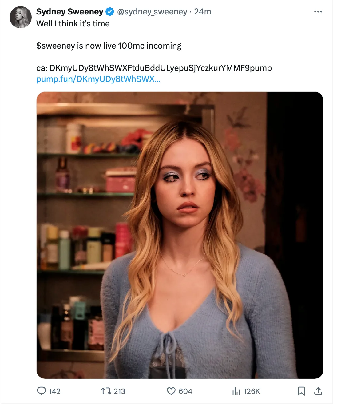 Sydney Sweeney's X Account Compromised to Promote SOL-Linked Memecoin Fraud0
