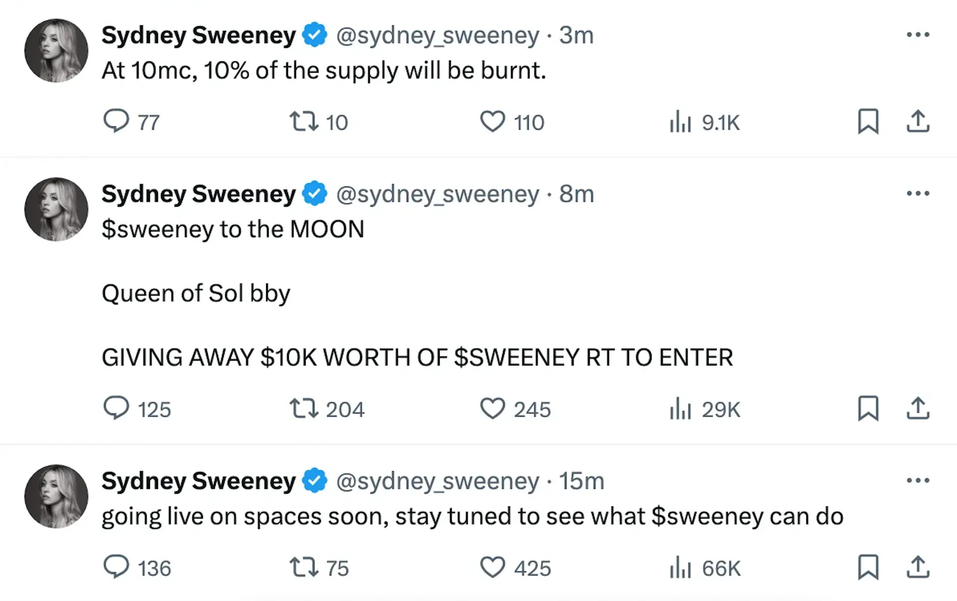 Sydney Sweeney's X Account Compromised to Promote SOL-Linked Memecoin Fraud1
