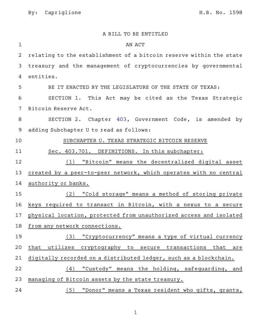 Texas Representative Giovanni Capriglione Introduces Plan for Strategic Bitcoin Reserve0