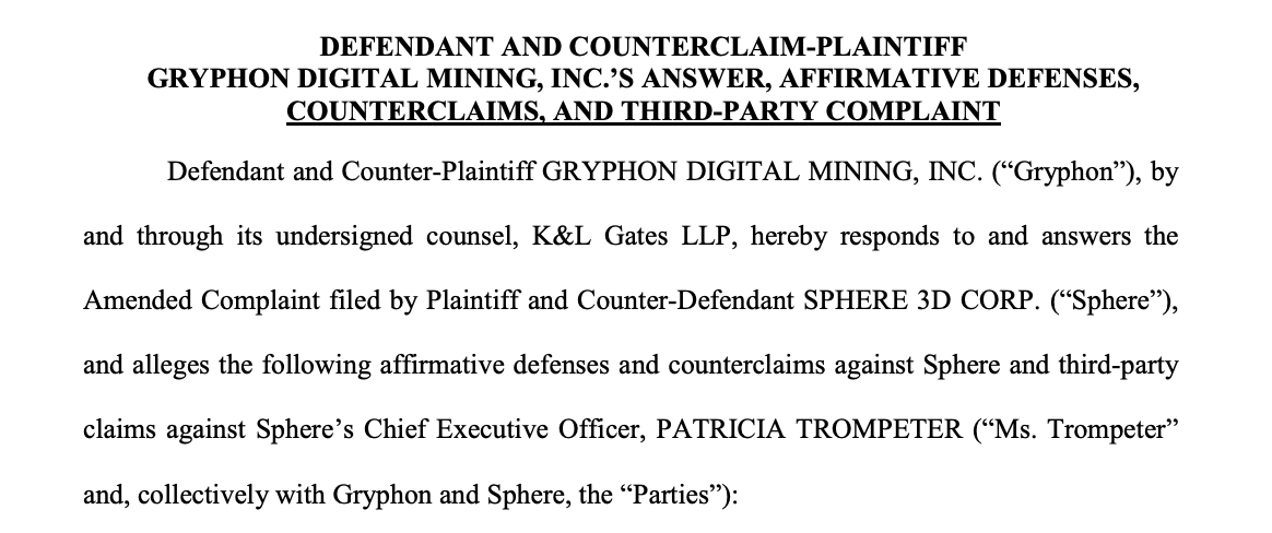 Gryphon Digital requests court to dismiss Sphere's legal action.0