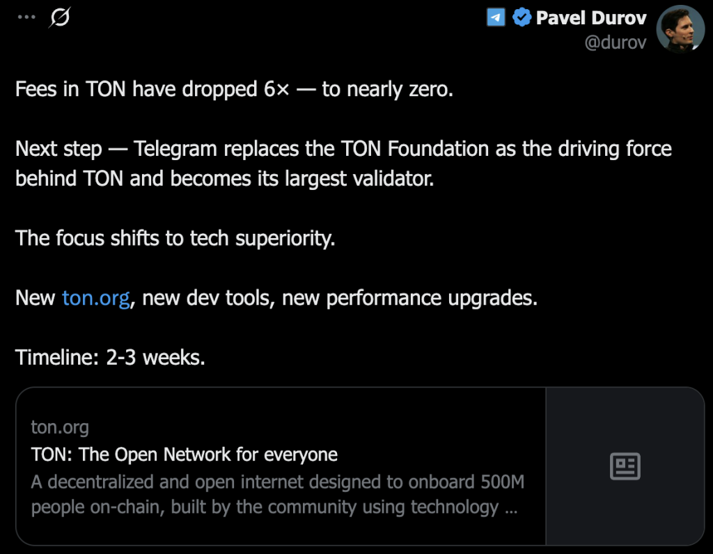 Pavel Durov Becomes the Largest Validator of TONCoin and Reduces Fees to Almost Zero: Could This Be the Turning Point for TON?0