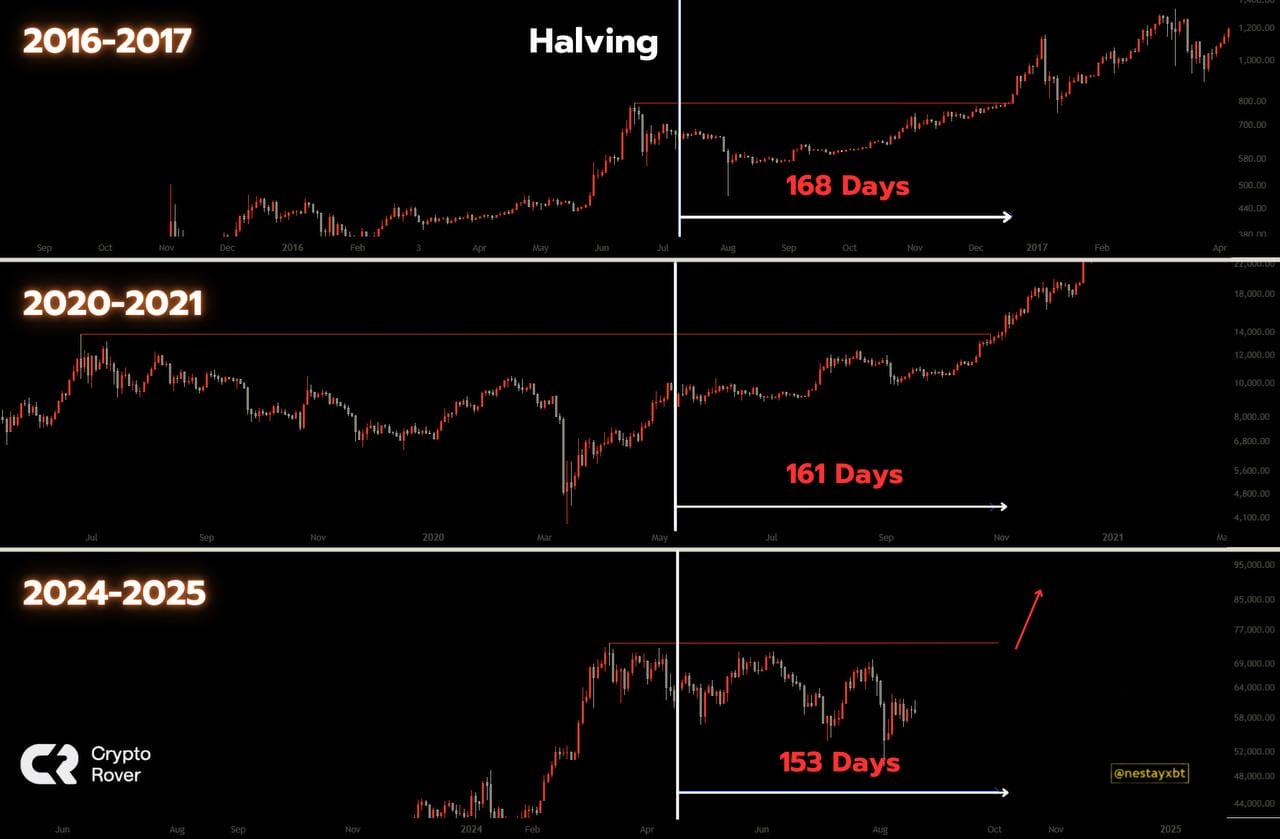 Bitcoin's bull market over the past has cycles. Source: CryptoRover / X.