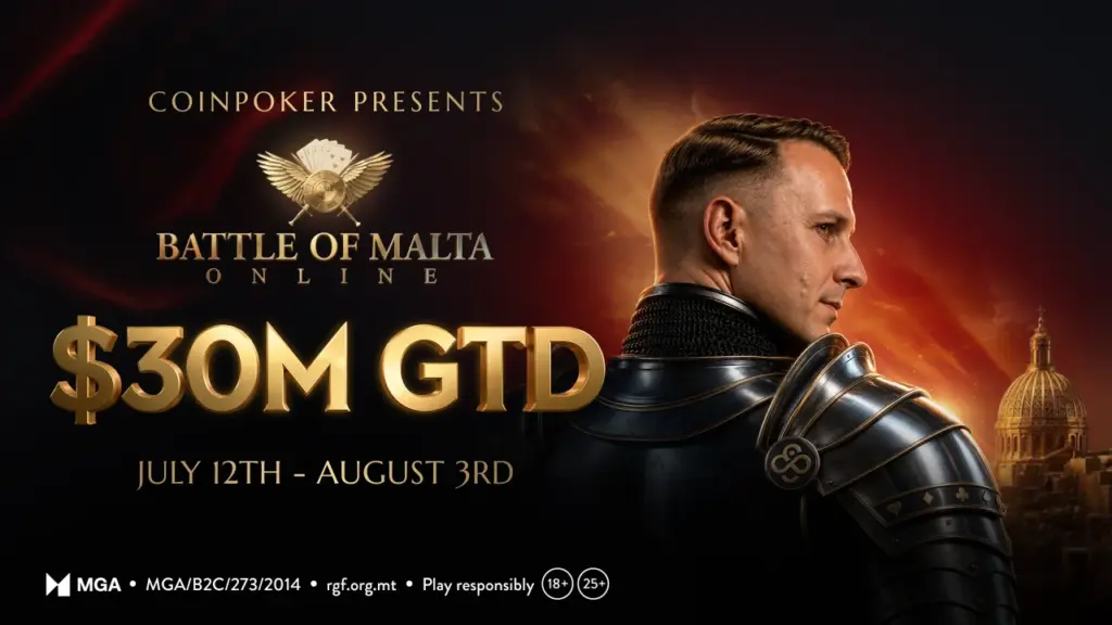 CoinPoker Launches $30M USDT Giveaway with Battle of Malta Online Series