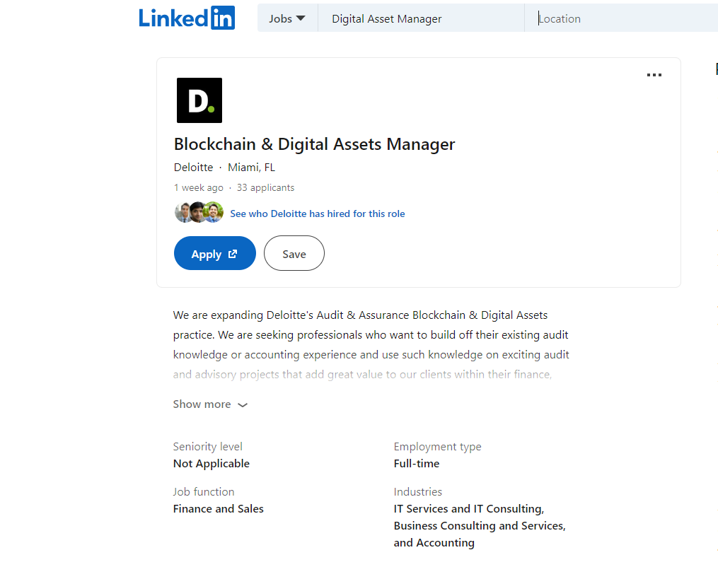 Deloitte on a crypto hiring spree, reveals LinkedIn job postings0
